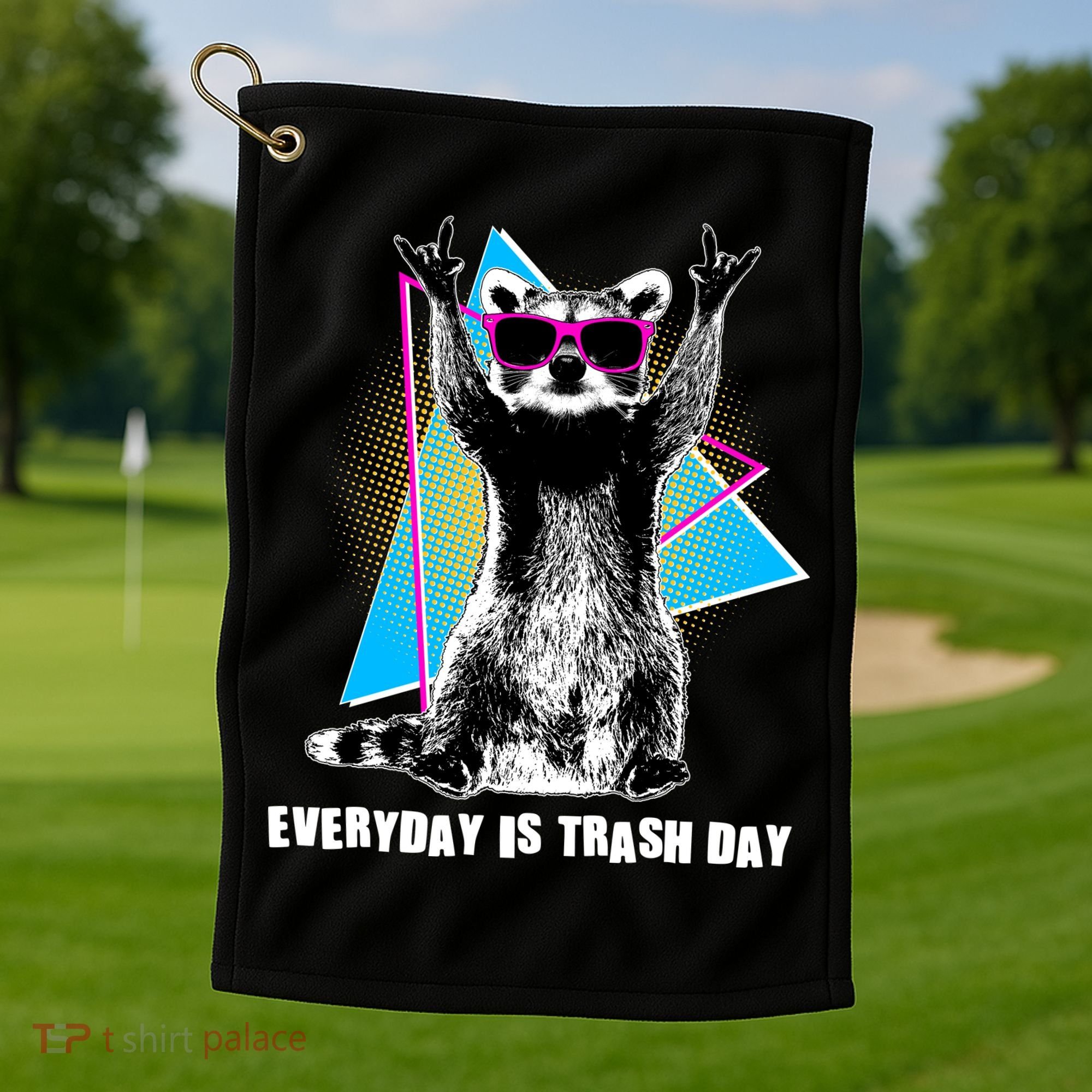 Funny Retro Everyday Is Trash Day Raccoon Golf Towel