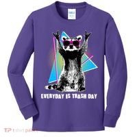 Funny Retro Everyday Is Trash Day Raccoon Kids Long Sleeve Shirt thumb 0