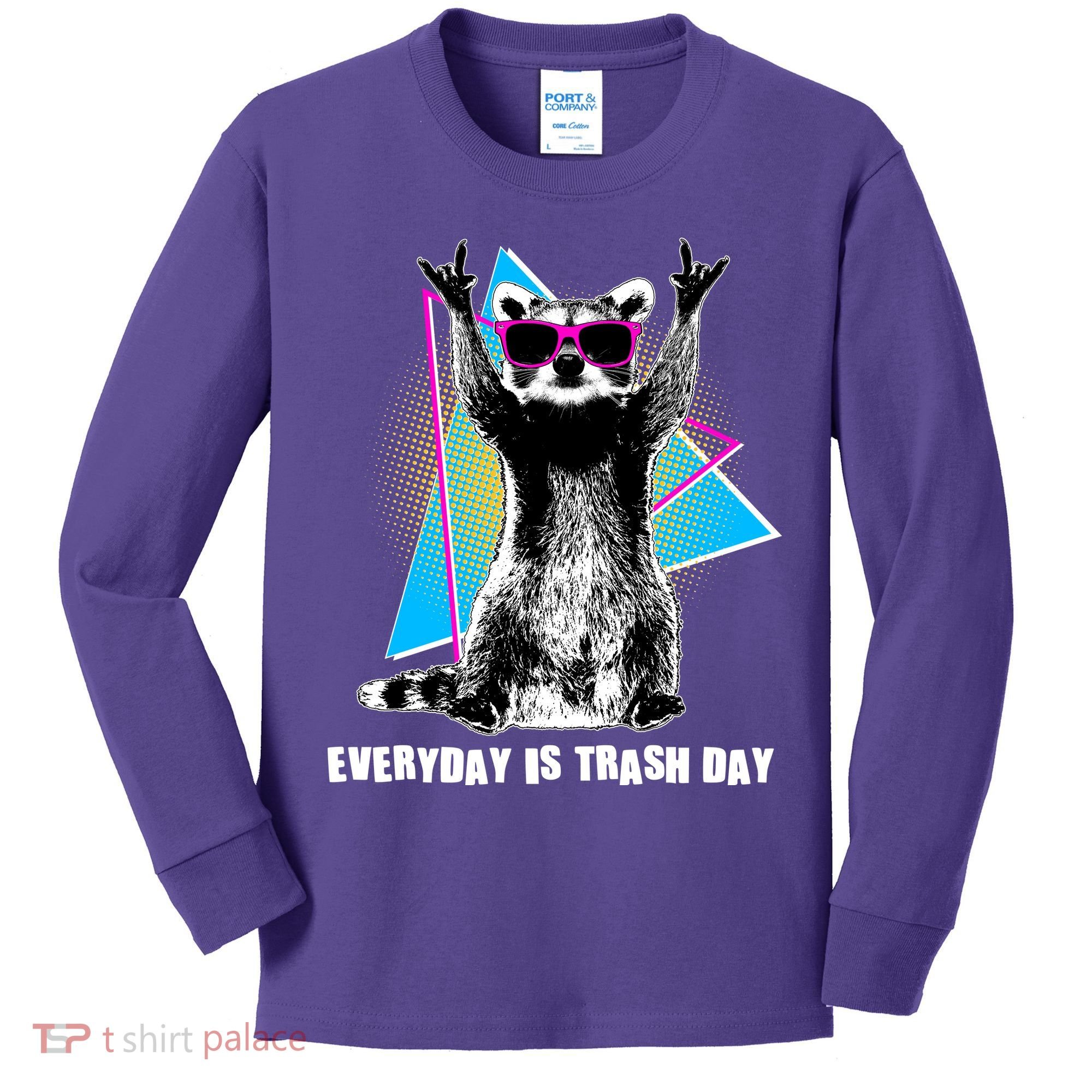 Funny Retro Everyday Is Trash Day Raccoon Kids Long Sleeve Shirt