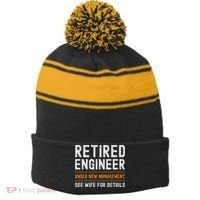 Funny Retirement Engineer Novelty Gift Retired Engineer Stripe Pom Pom Beanie thumb 0