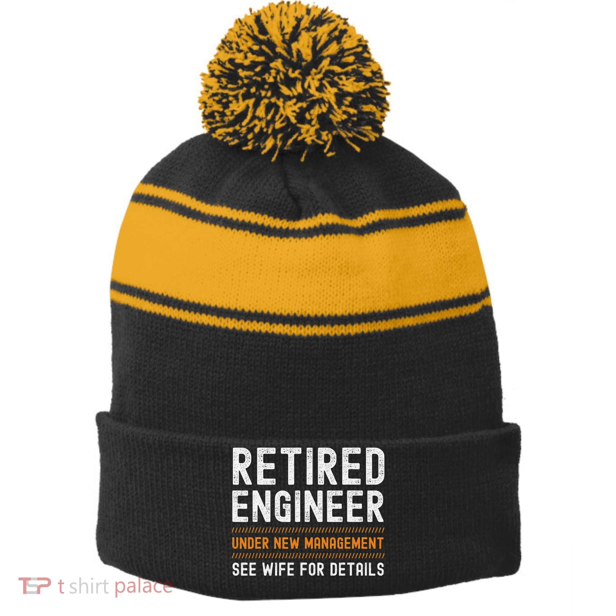 Funny Retirement Engineer Novelty Gift Retired Engineer Stripe Pom Pom Beanie
