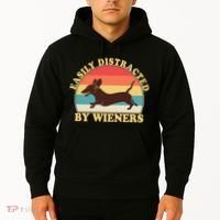 Funny Retro Easily Distracted By Wieners Dachshund fan Hoodie thumb 2