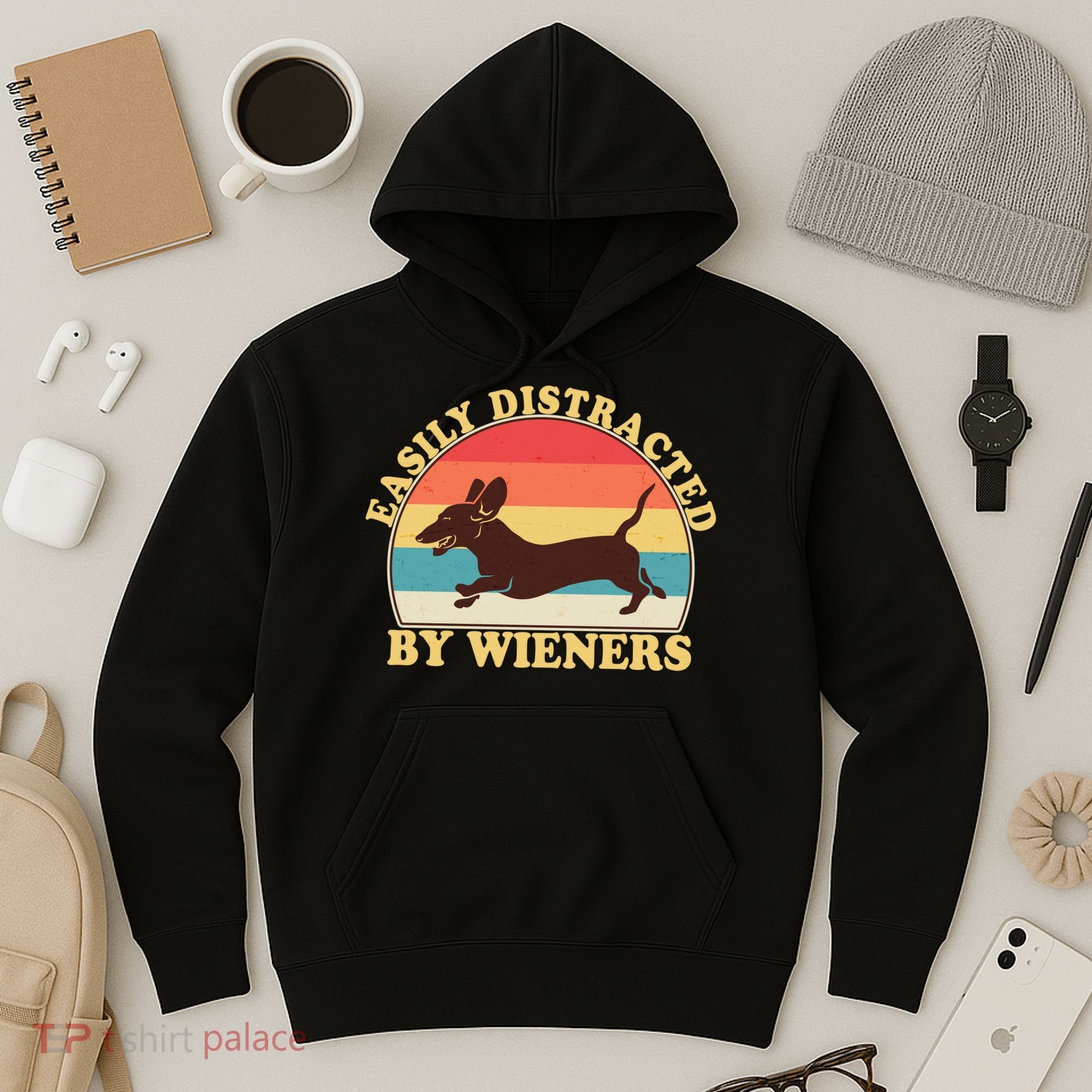 Funny Retro Easily Distracted By Wieners Dachshund fan Hoodie