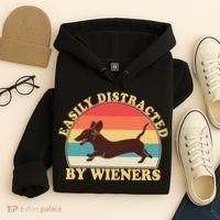Funny Retro Easily Distracted By Wieners Dachshund fan Hoodie thumb 4