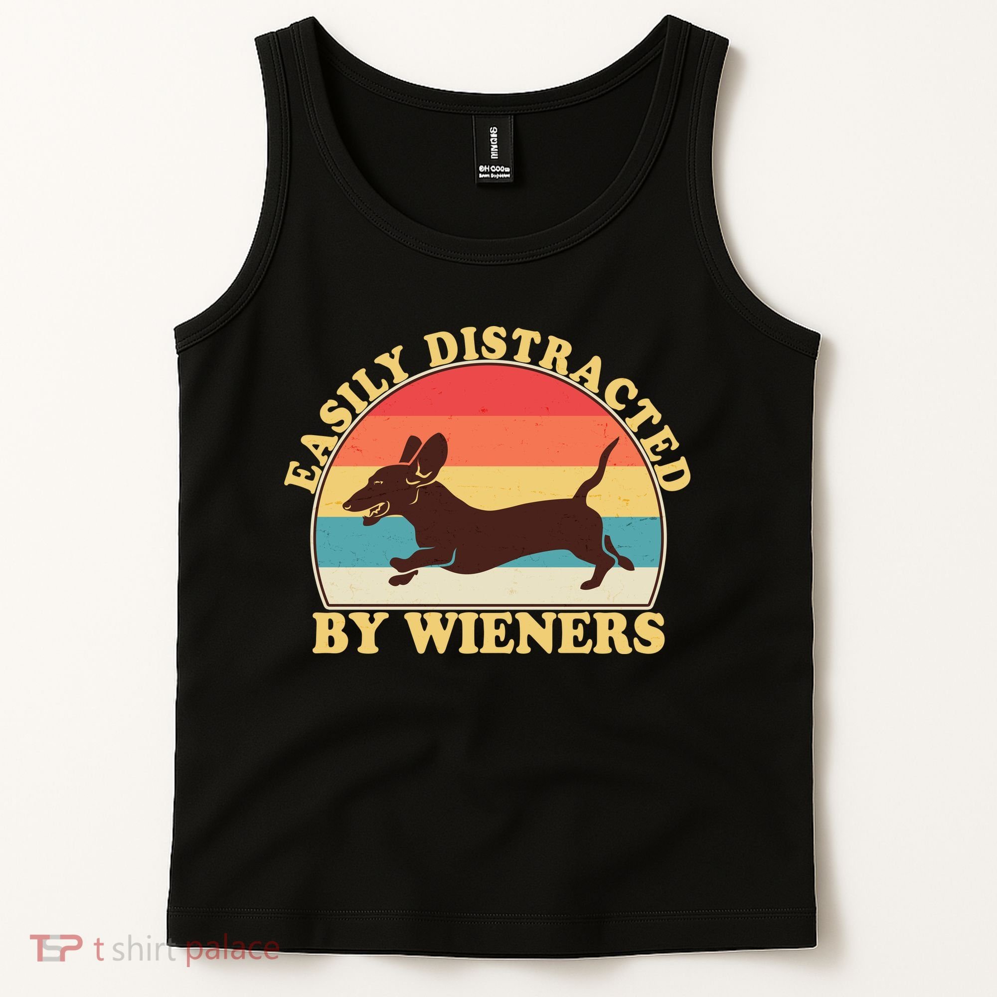 Funny Retro Easily Distracted By Wieners Dachshund fan Tank Top