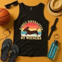 Funny Retro Easily Distracted By Wieners Dachshund fan Tank Top thumb 4