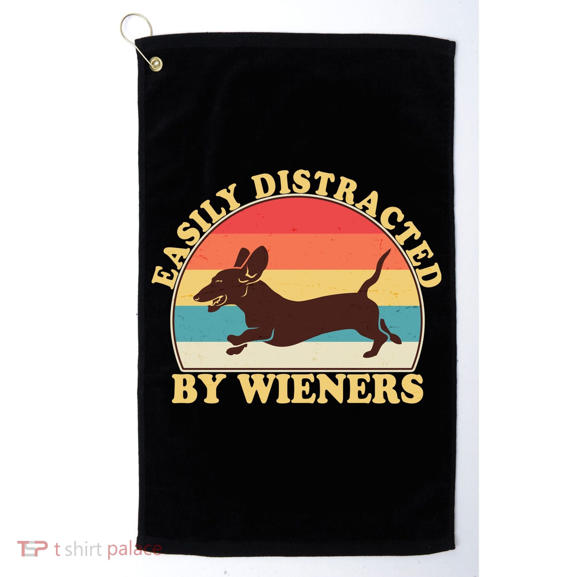 Funny Retro Easily Distracted By Wieners Dachshund fan Golf Towel