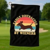 Funny Retro Easily Distracted By Wieners Dachshund fan Golf Towel thumb 1