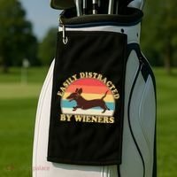 Funny Retro Easily Distracted By Wieners Dachshund fan Golf Towel thumb 2