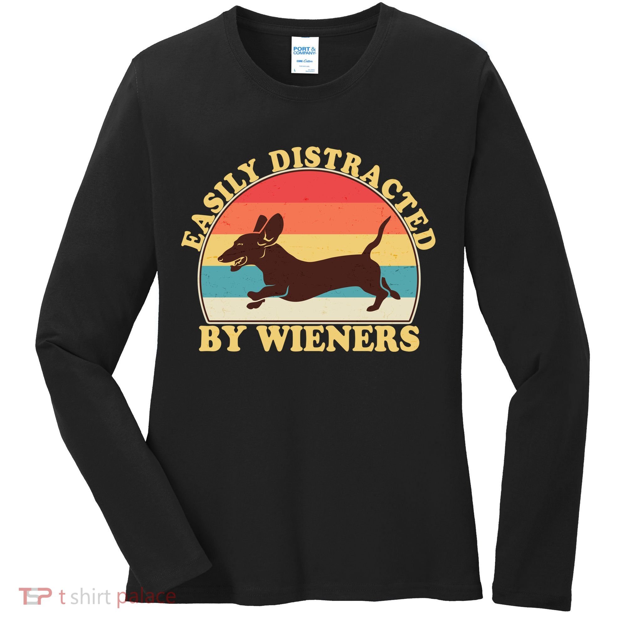 Funny Retro Easily Distracted By Wieners Dachshund fan Women's Long Sleeve Shirt