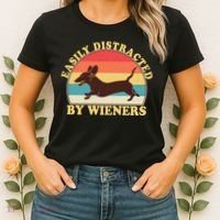 Funny Retro Easily Distracted By Wieners Dachshund fan Women's T-Shirt thumb 2