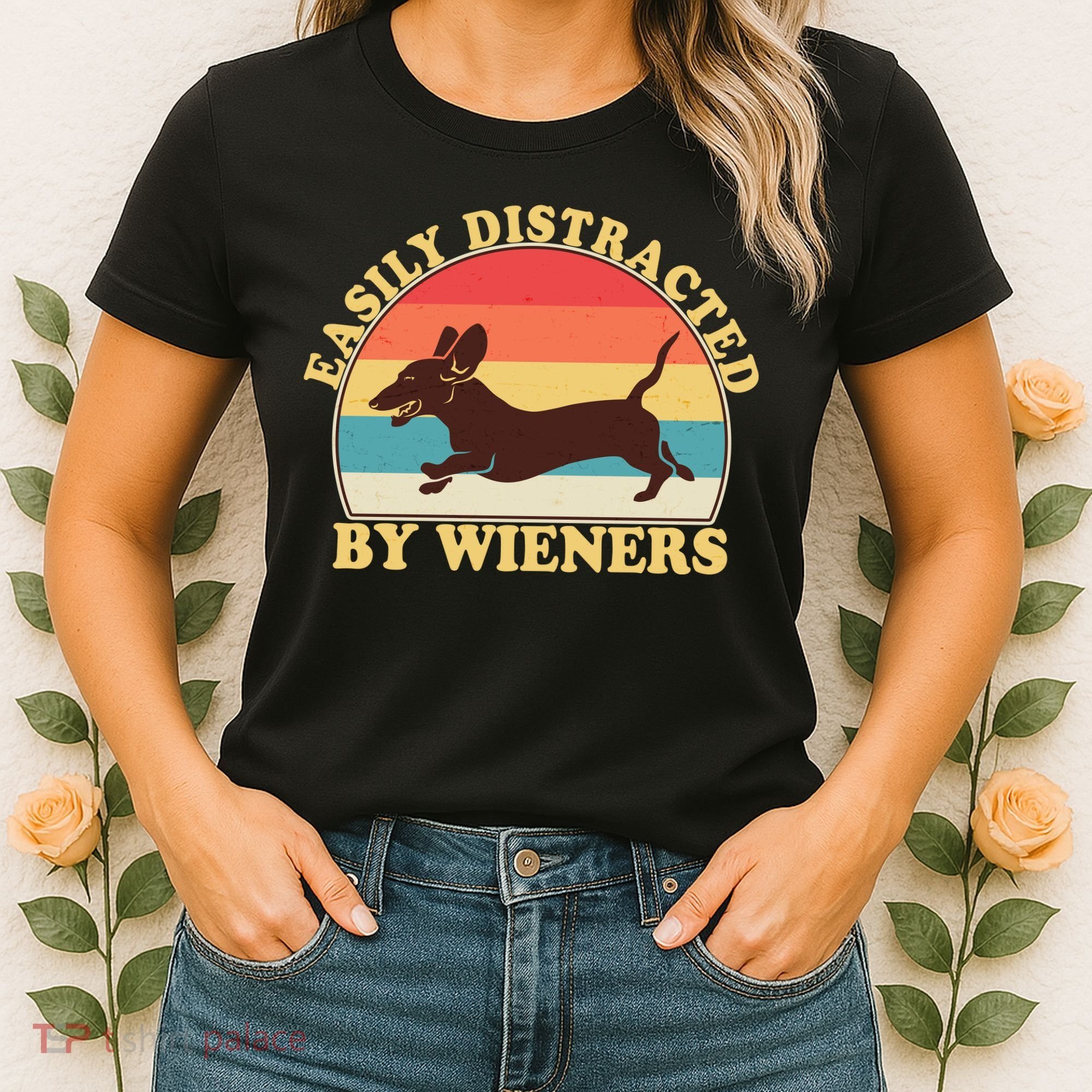 Funny Retro Easily Distracted By Wieners Dachshund fan Women's T-Shirt