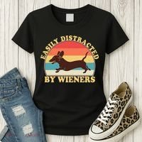 Funny Retro Easily Distracted By Wieners Dachshund fan Women's T-Shirt thumb 3