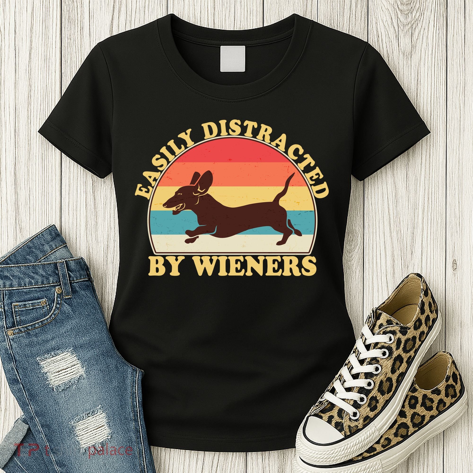 Funny Retro Easily Distracted By Wieners Dachshund fan Women's T-Shirt