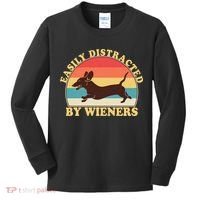 Funny Retro Easily Distracted By Wieners Dachshund fan Kids Long Sleeve Shirt thumb 0