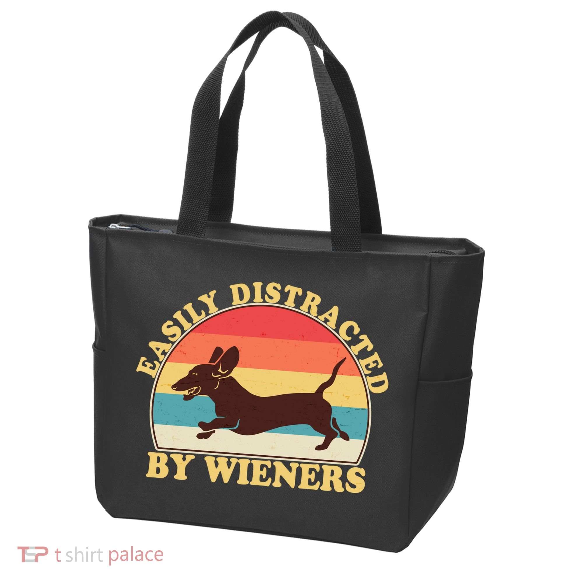 Funny Retro Easily Distracted By Wieners Dachshund fan Tote Bag