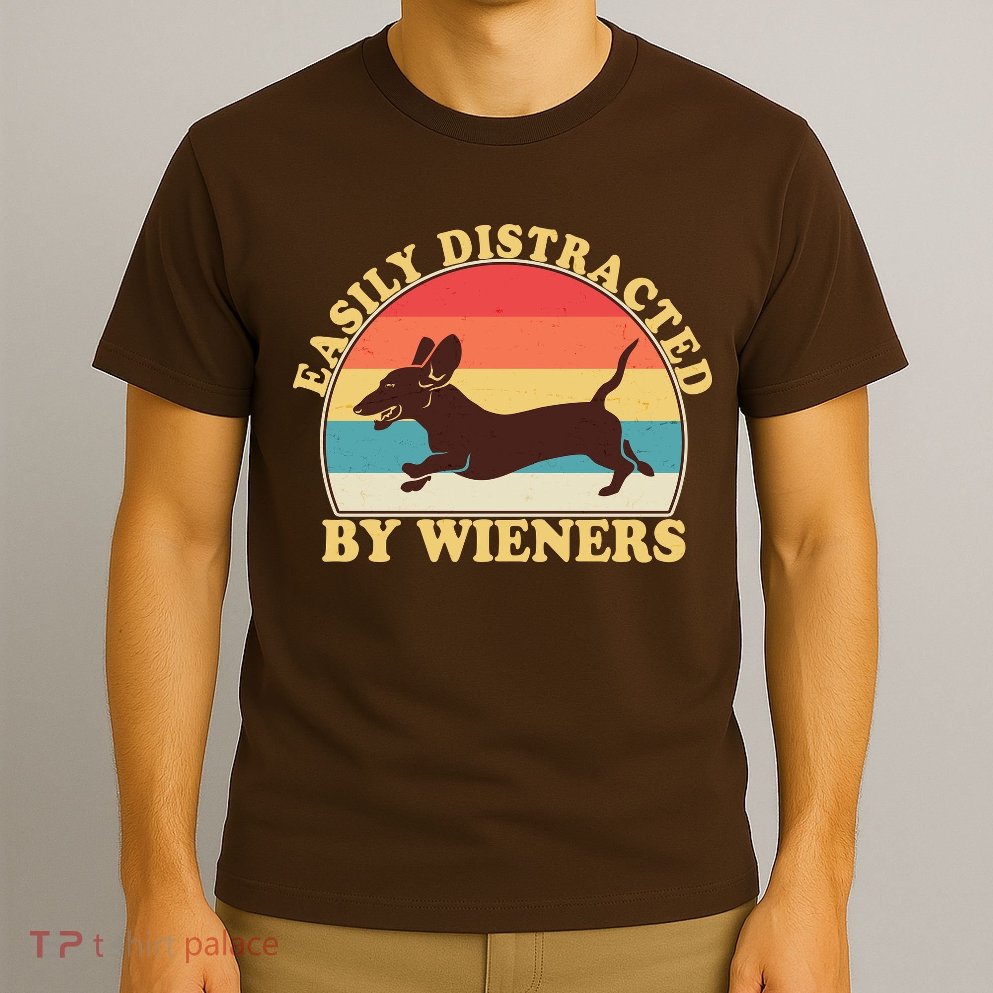 Funny Retro Easily Distracted By Wieners Dachshund fan T-Shirt