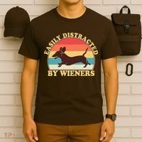 Funny Retro Easily Distracted By Wieners Dachshund fan T-Shirt thumb 6