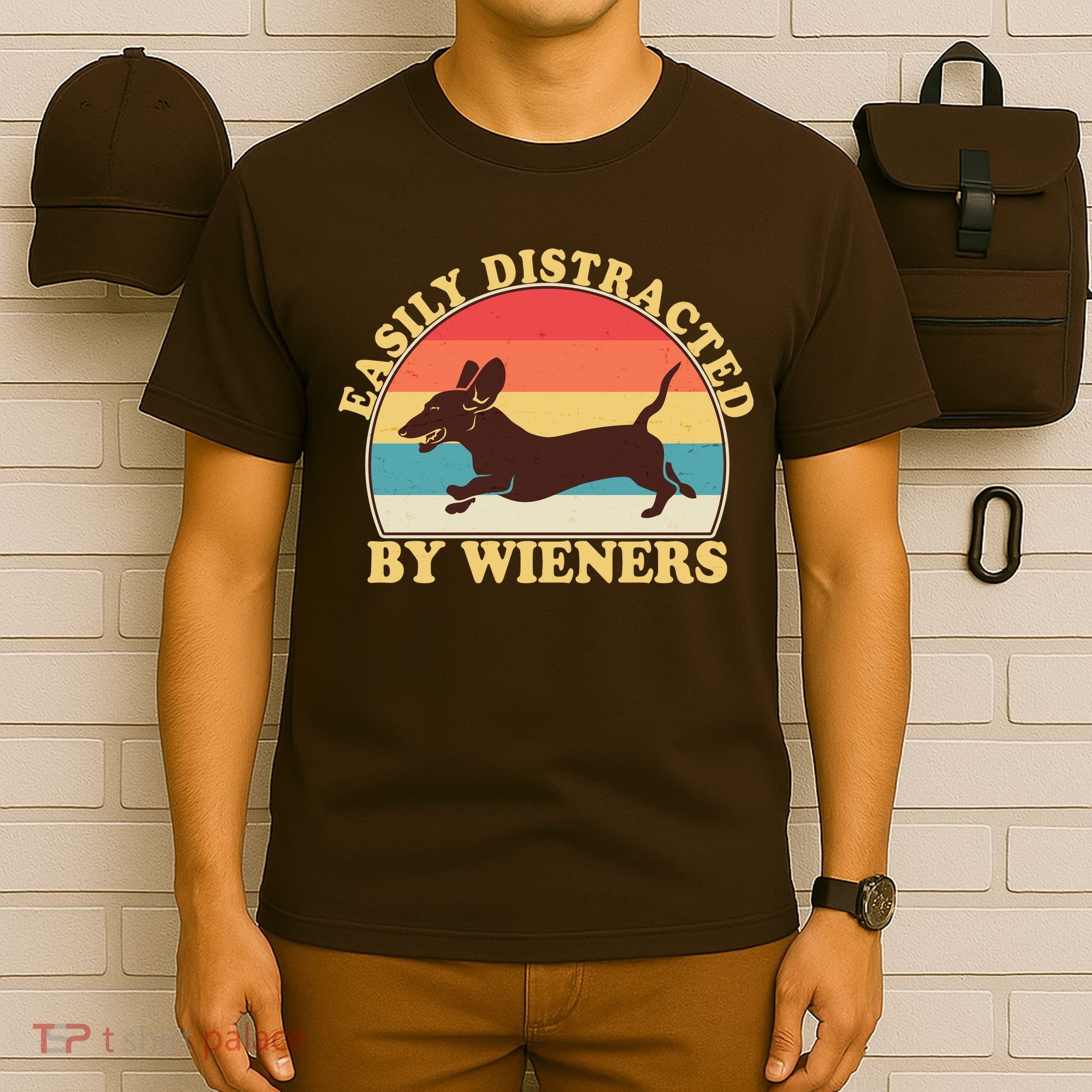 Funny Retro Easily Distracted By Wieners Dachshund fan T-Shirt