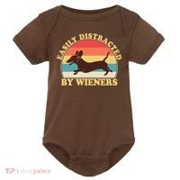 Funny Retro Easily Distracted By Wieners Dachshund fan Baby Bodysuit thumb 0