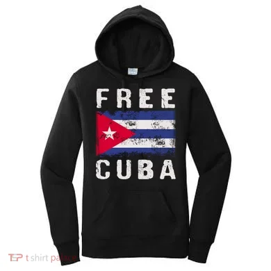 Free Cuba Distressed Flag Women's Hoodie