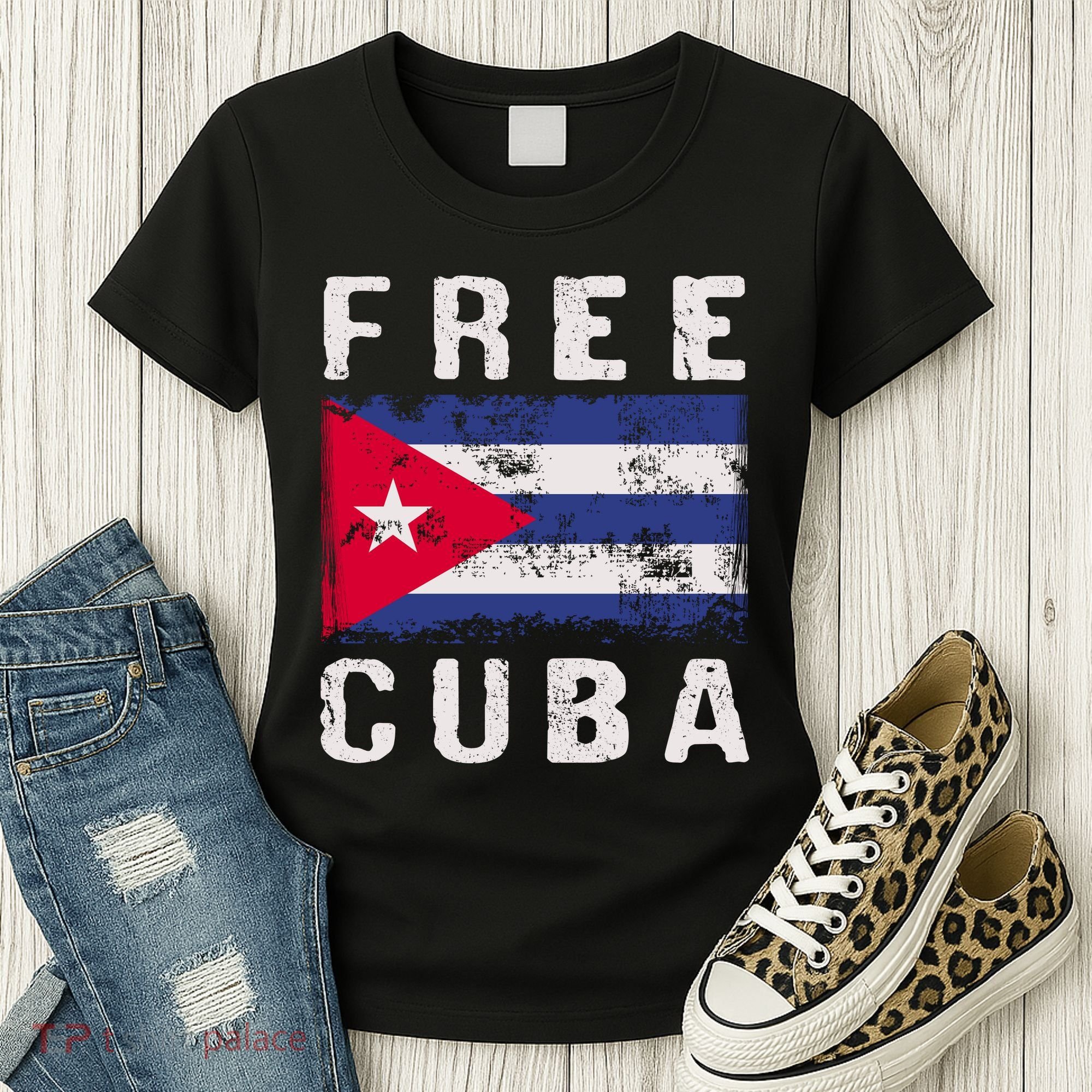 Free Cuba Distressed Flag Women's T-Shirt