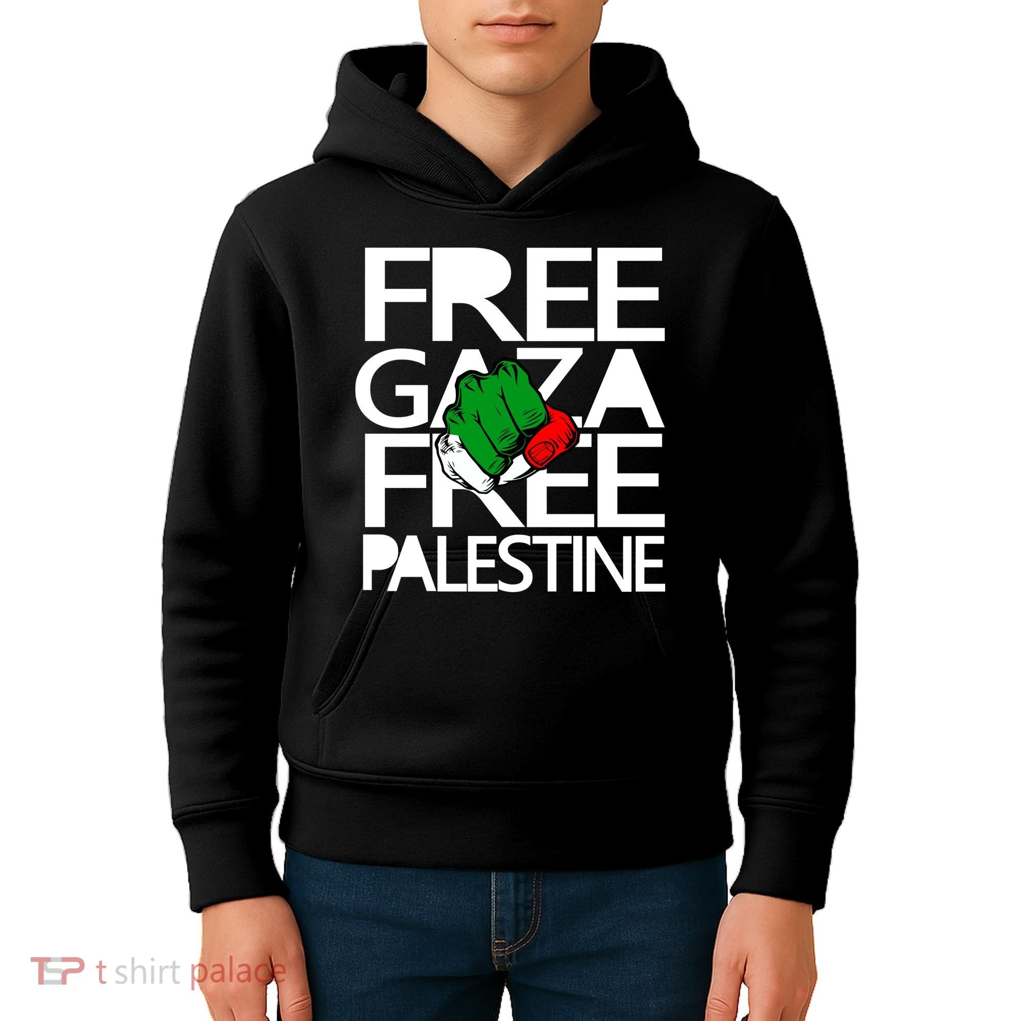 Free Gaza And Palestine Fist Kids Hoodie