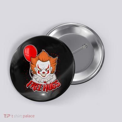 Free Hugs Scary Clown Funny Button