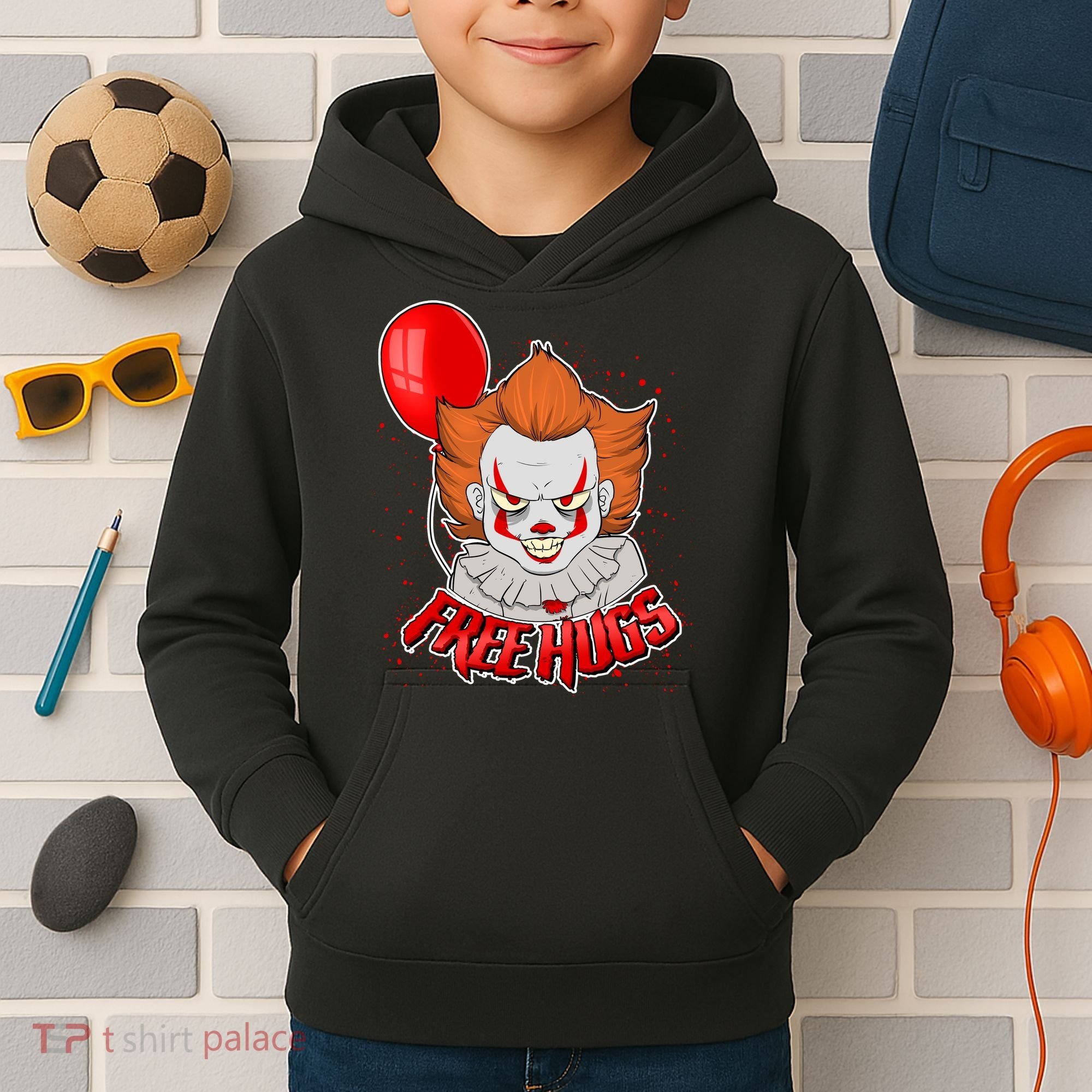 Free Hugs Scary Clown Funny Kids Hoodie