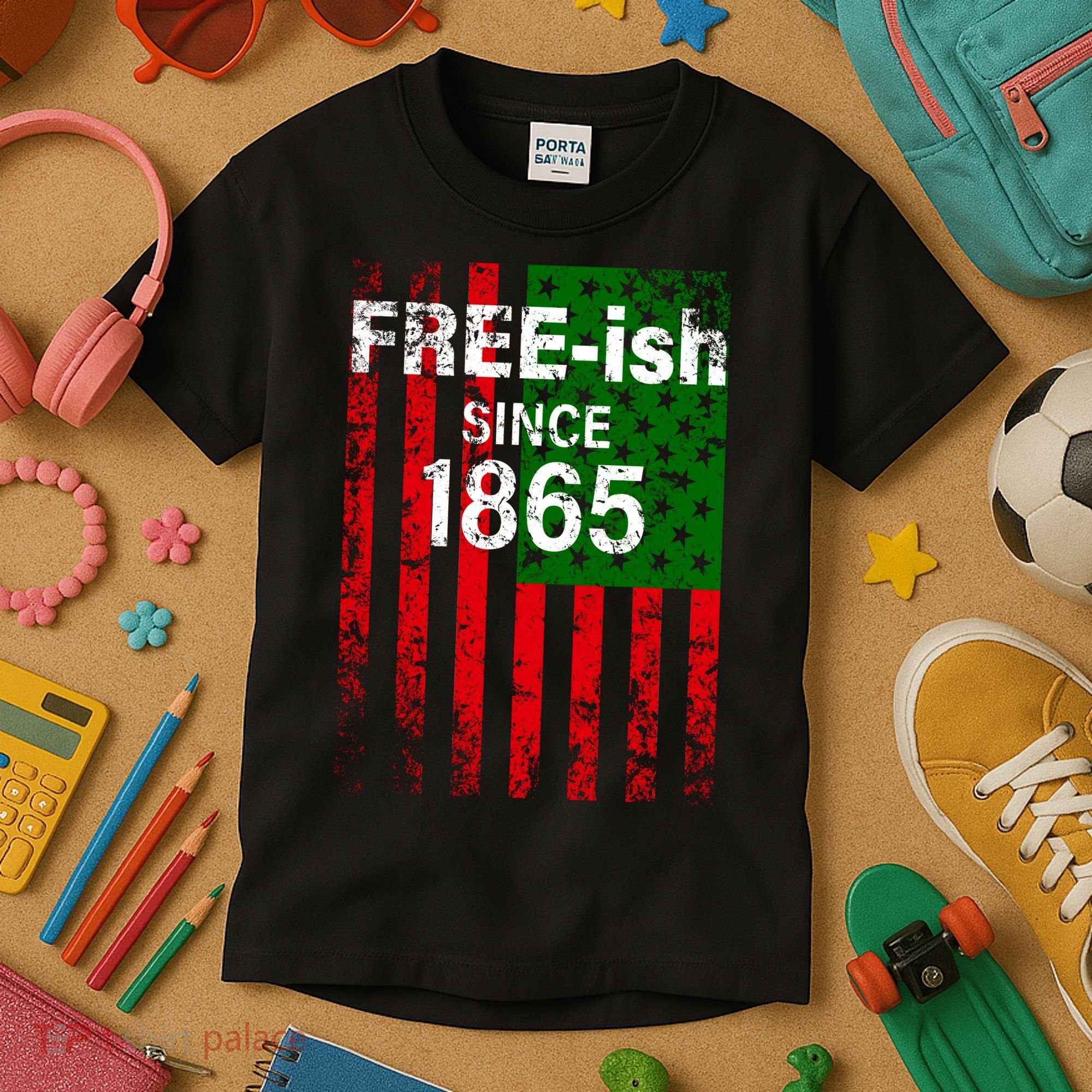 Free-ish Since 1865 Juneteenth Day Flag Black Pride Kids T-Shirt