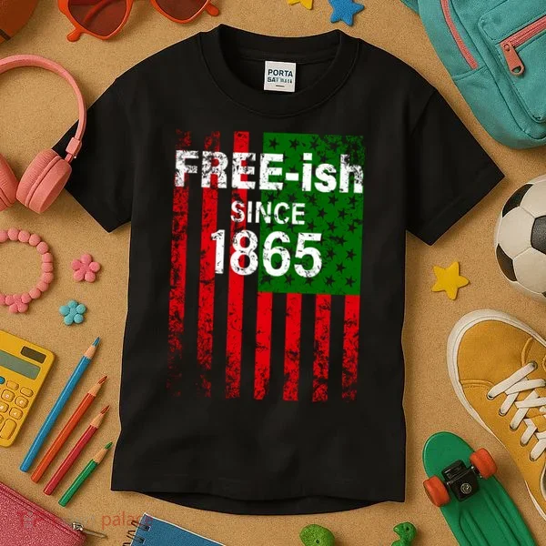 Free-ish Since 1865 Juneteenth Day Flag Black Pride Kids T-Shirt