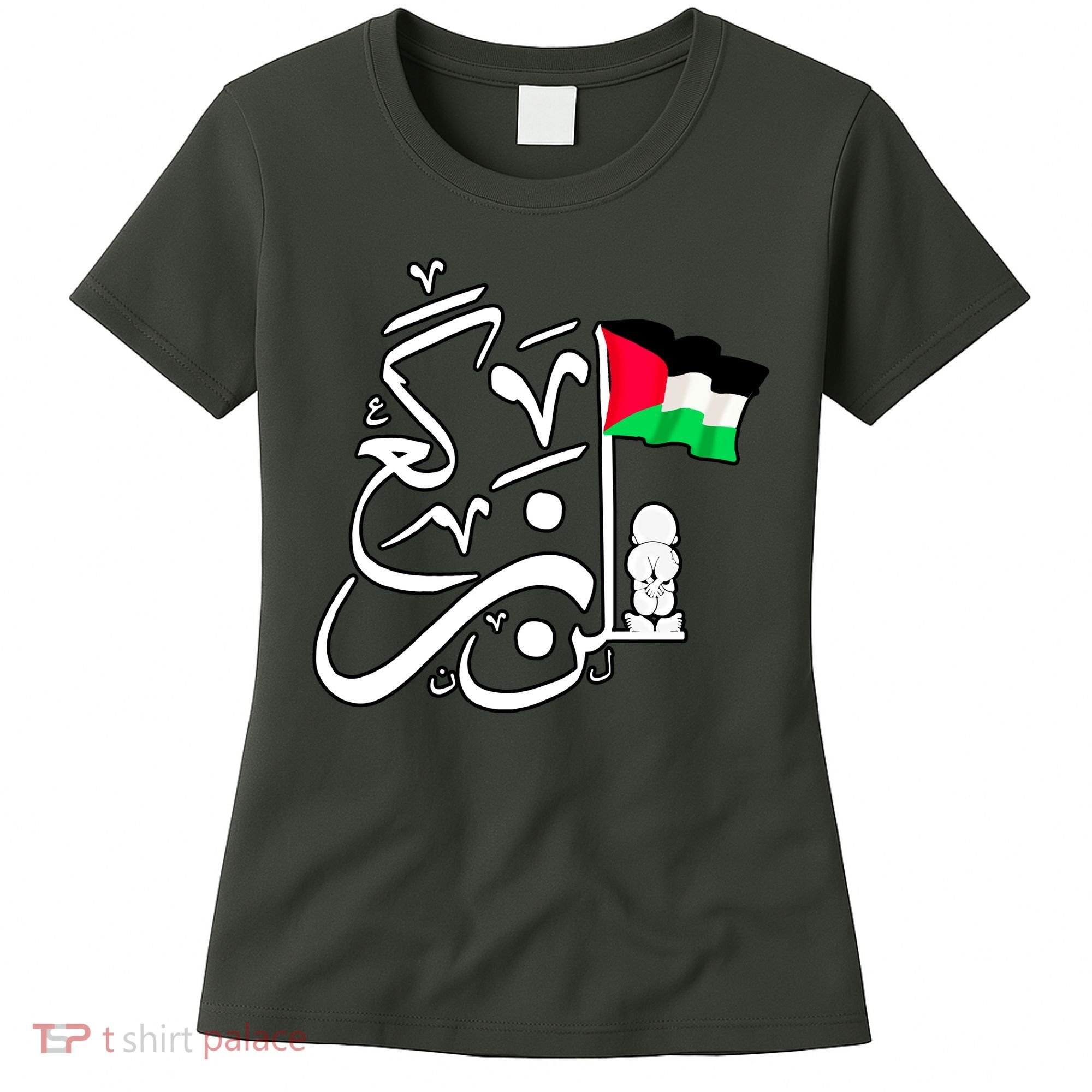 Free Palestine Arabic Calligraphy Palestinian Flag Women's T-Shirt
