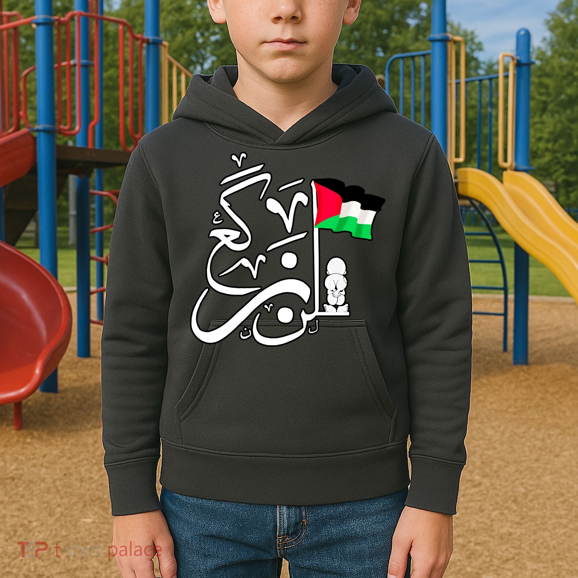 Free Palestine Arabic Calligraphy Palestinian Flag Kids Hoodie