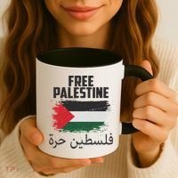 Free Palestine Arabic Distressed Painted Flag Coffee Mug thumb 3