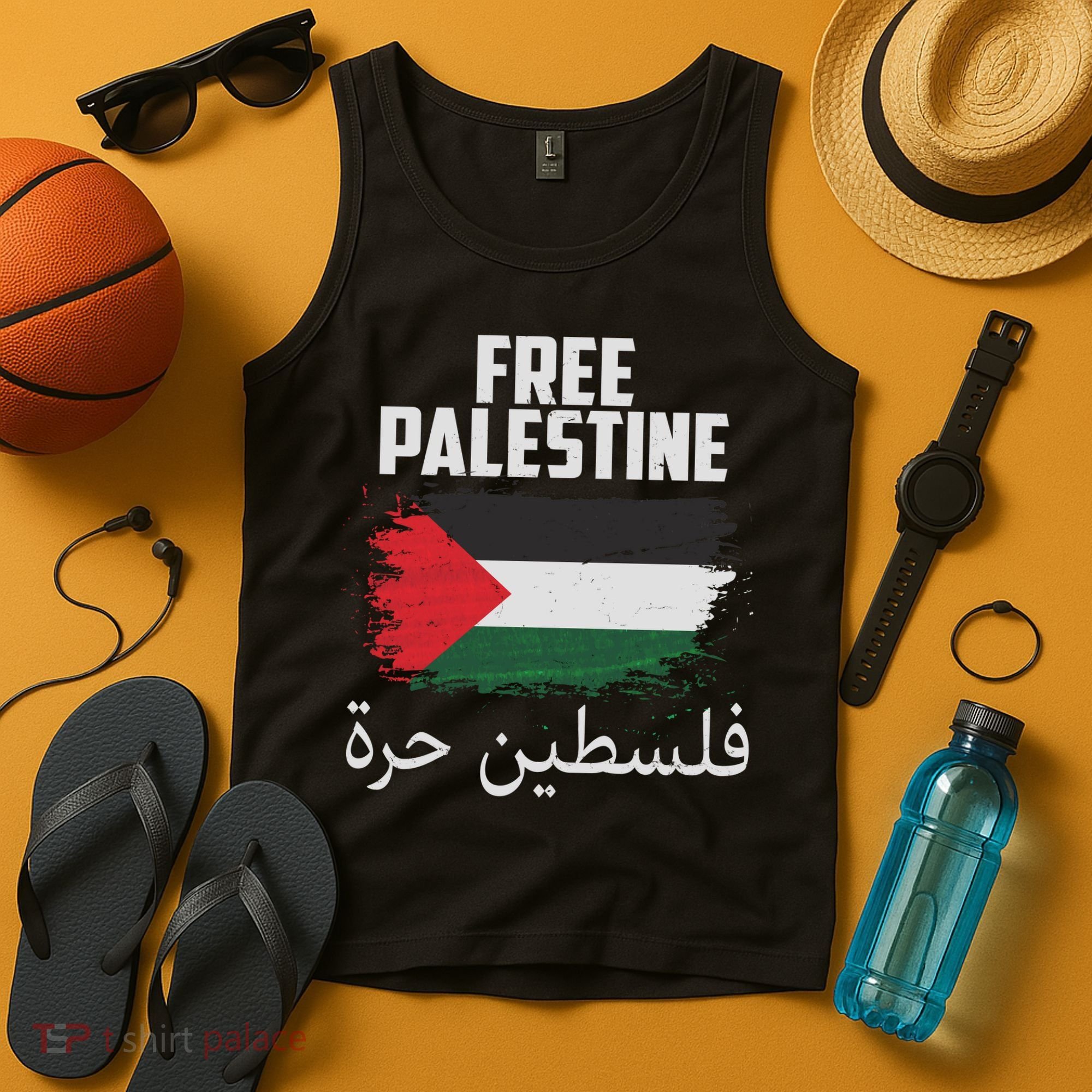 Free Palestine Arabic Distressed Painted Flag Tank Top