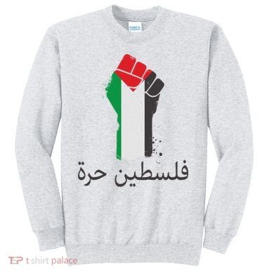 Free Palestine Arabic Protest Fist Flag Colors Sweatshirt