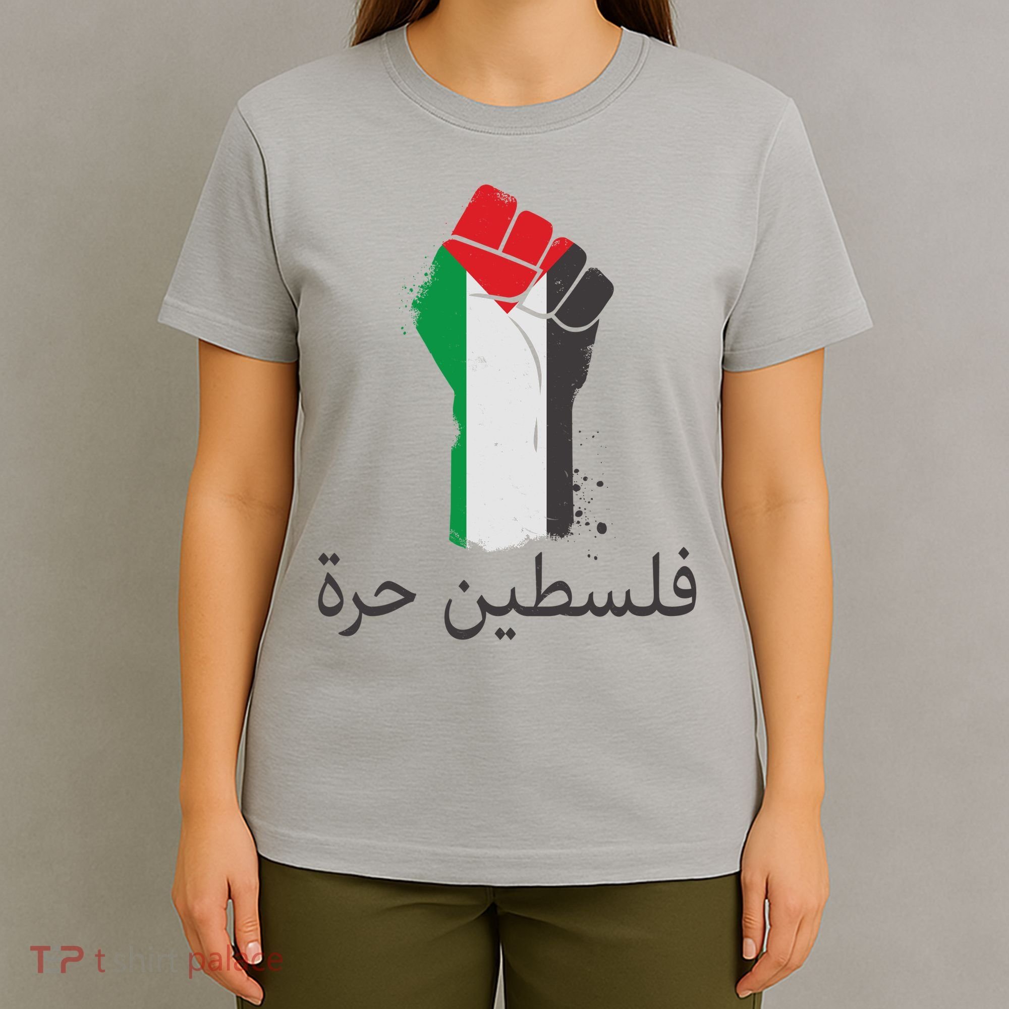 Free Palestine Arabic Protest Fist Flag Colors T-Shirt