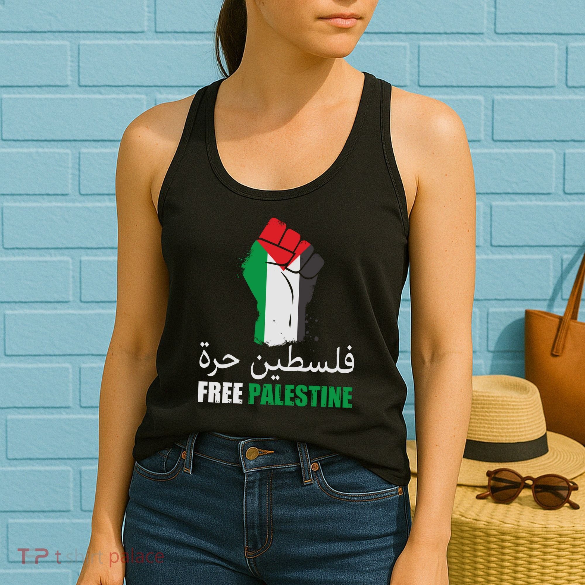 Free Palestine Arabic Support Palestine Gaza Jerusalem Women's Tank Top