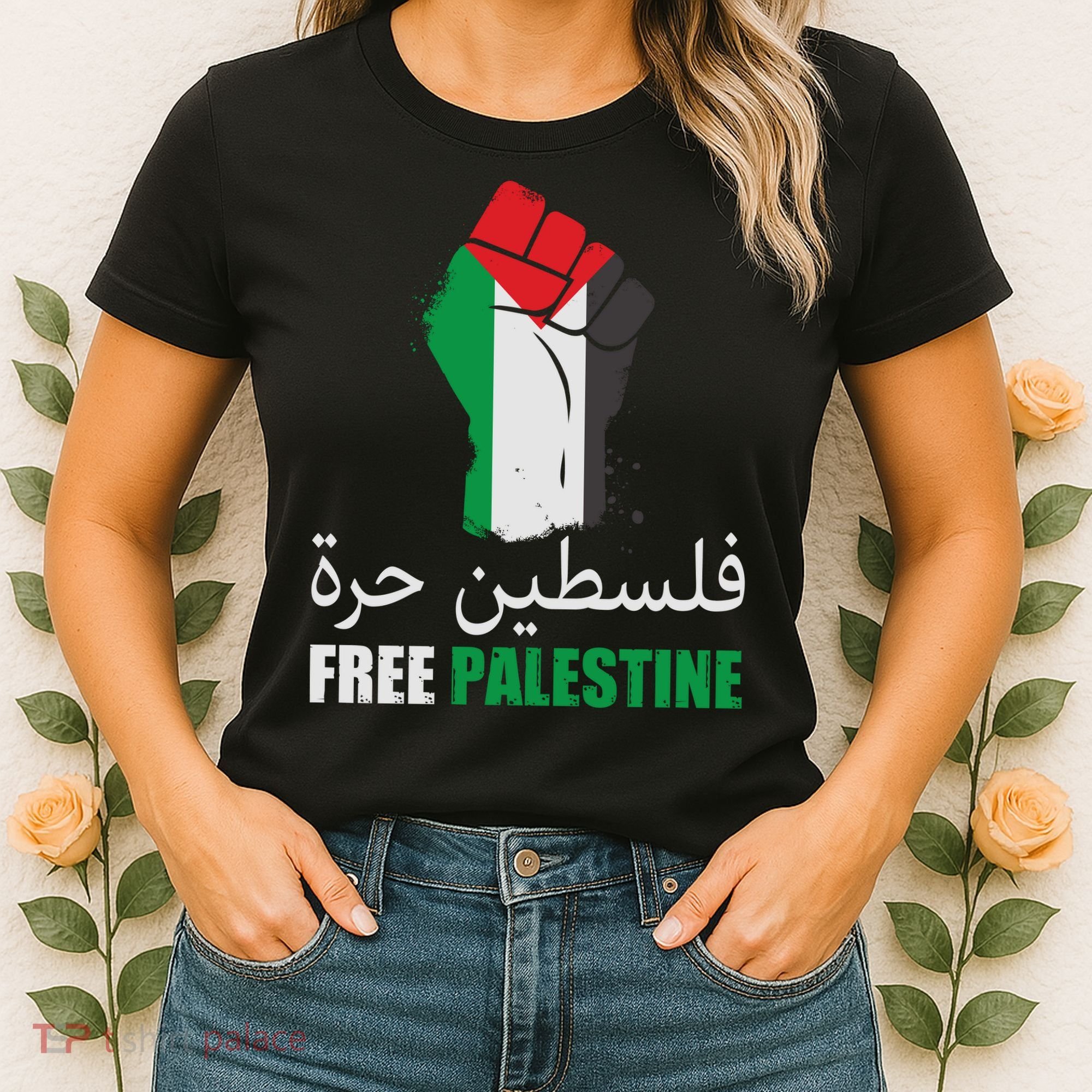 Free Palestine Arabic Support Palestine Gaza Jerusalem Women's T-Shirt