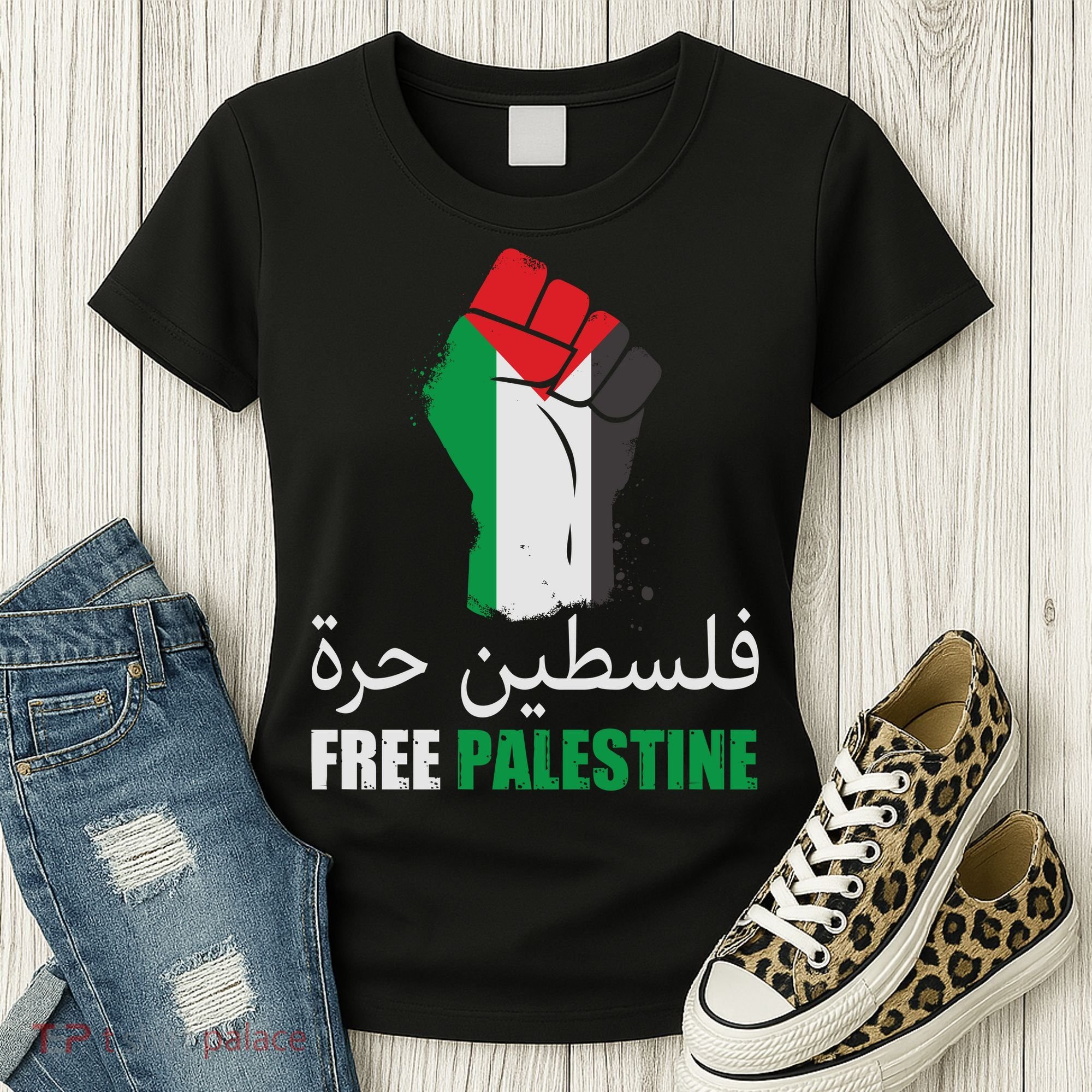Free Palestine Arabic Support Palestine Gaza Jerusalem Women's T-Shirt