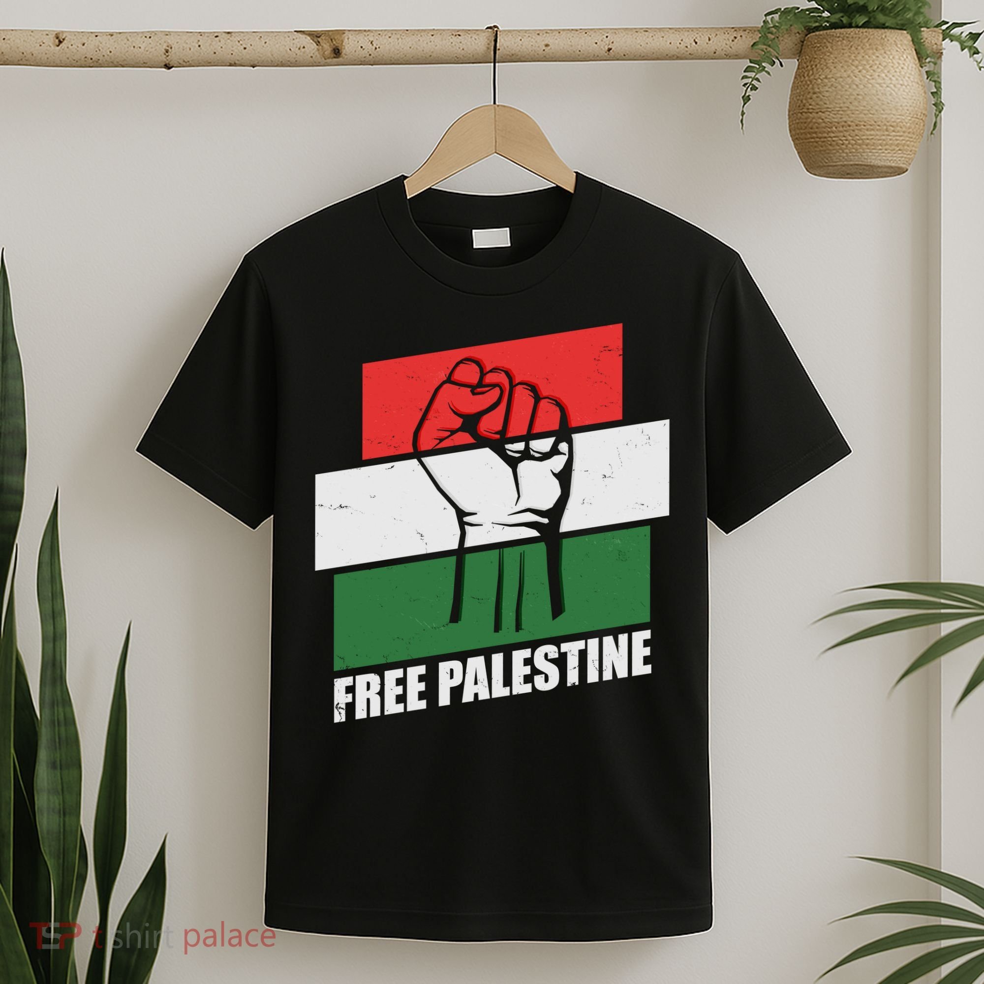 Free Palestine Flag Colors Blocks Protest Fist  T-Shirt