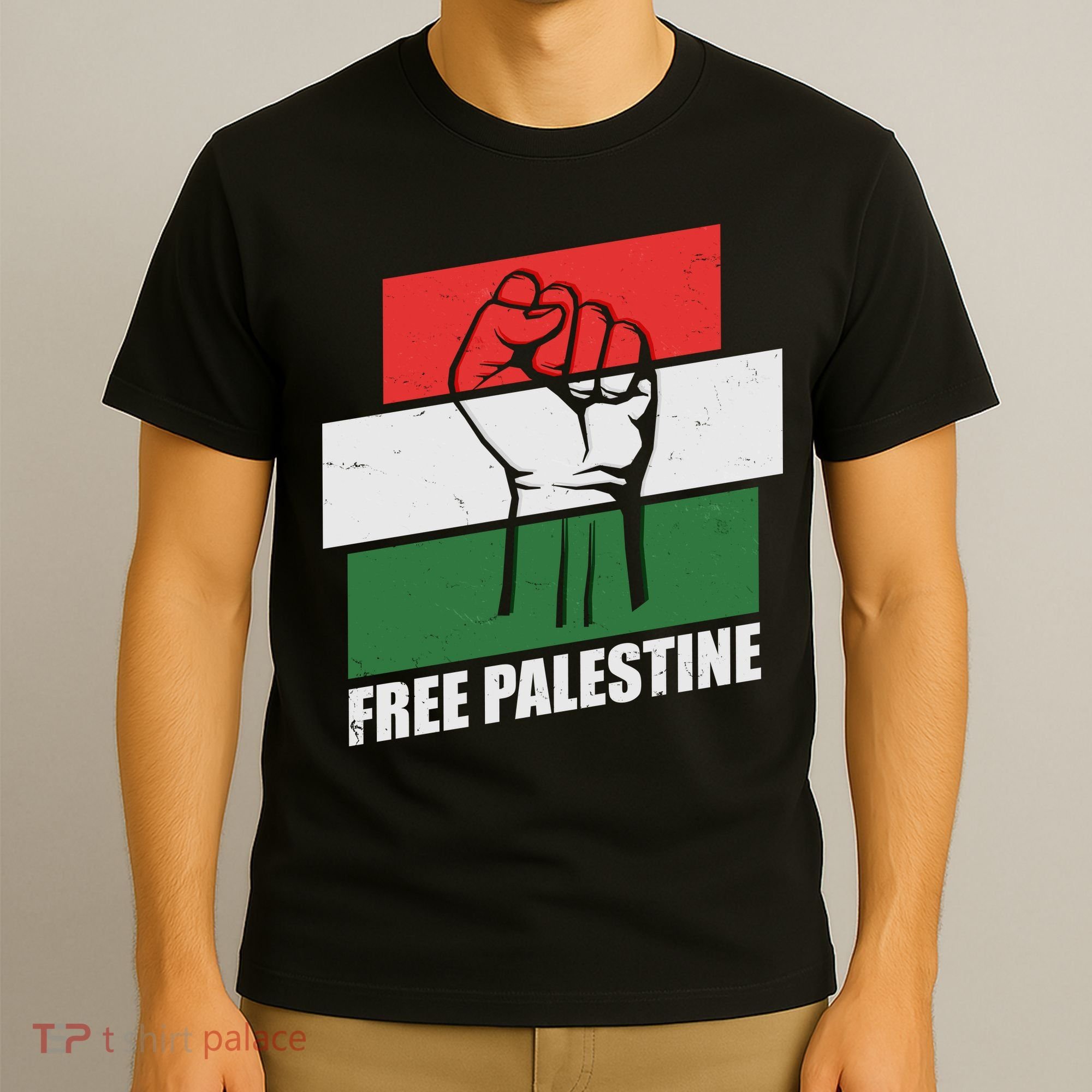 Free Palestine Flag Colors Blocks Protest Fist  T-Shirt
