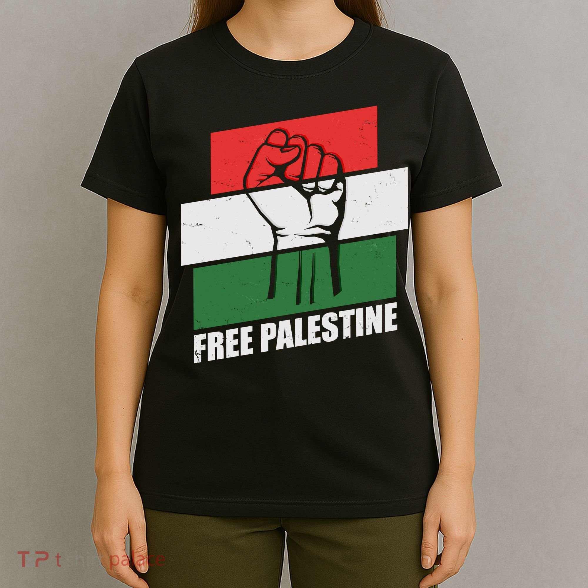 Free Palestine Flag Colors Blocks Protest Fist  T-Shirt