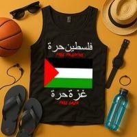 Free Palestine Gaza Arabic Writing Flag Tank Top thumb 4
