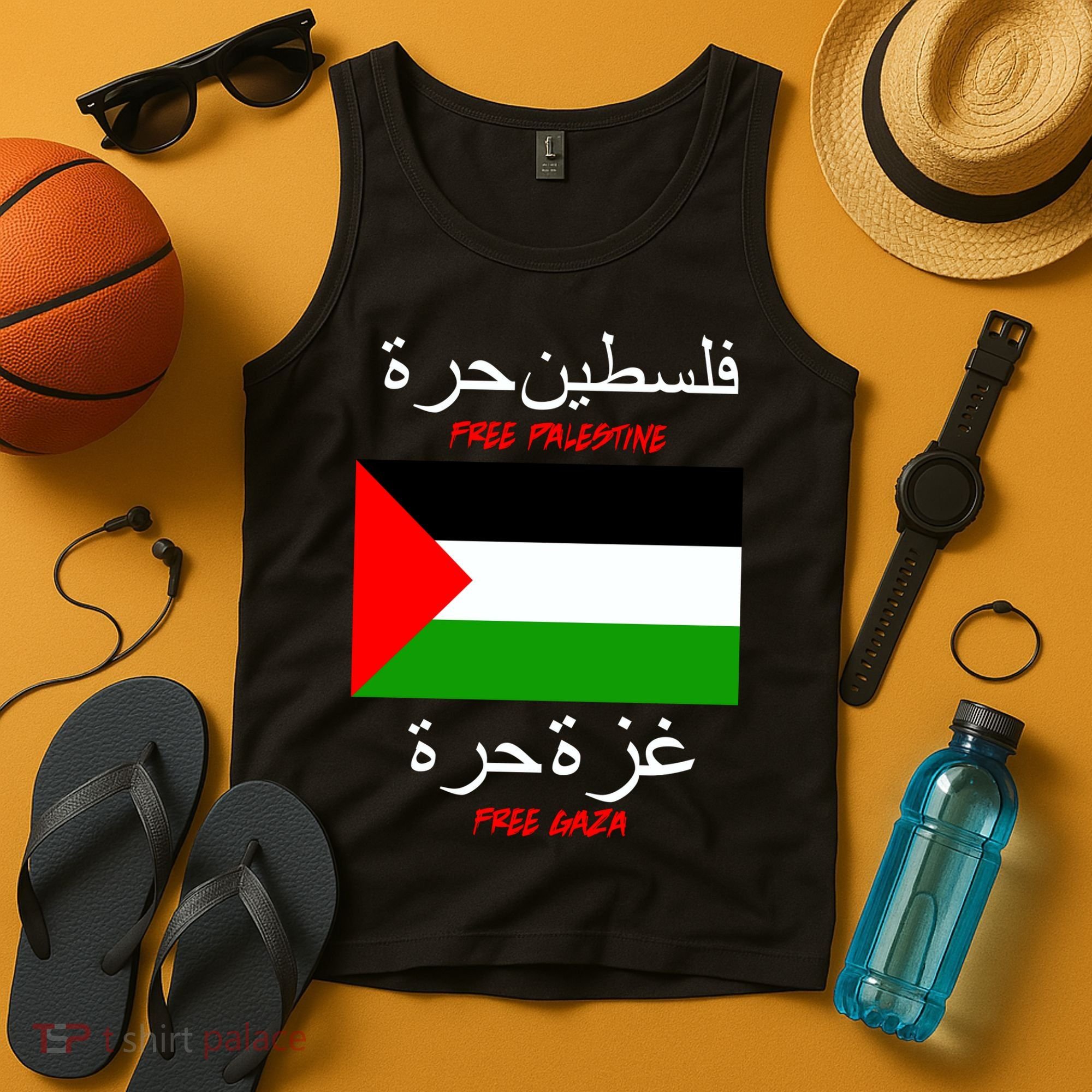 Free Palestine Gaza Arabic Writing Flag Tank Top