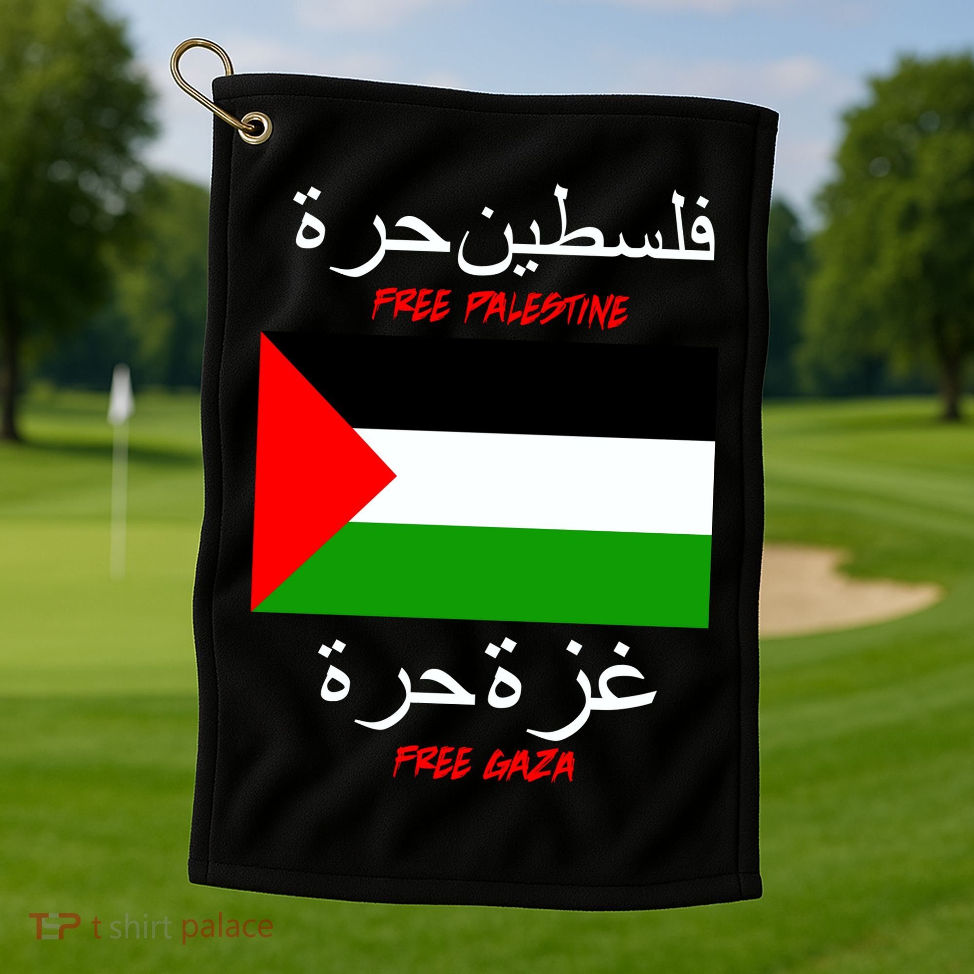 Free Palestine Gaza Arabic Writing Flag Golf Towel