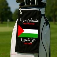 Free Palestine Gaza Arabic Writing Flag Golf Towel thumb 2