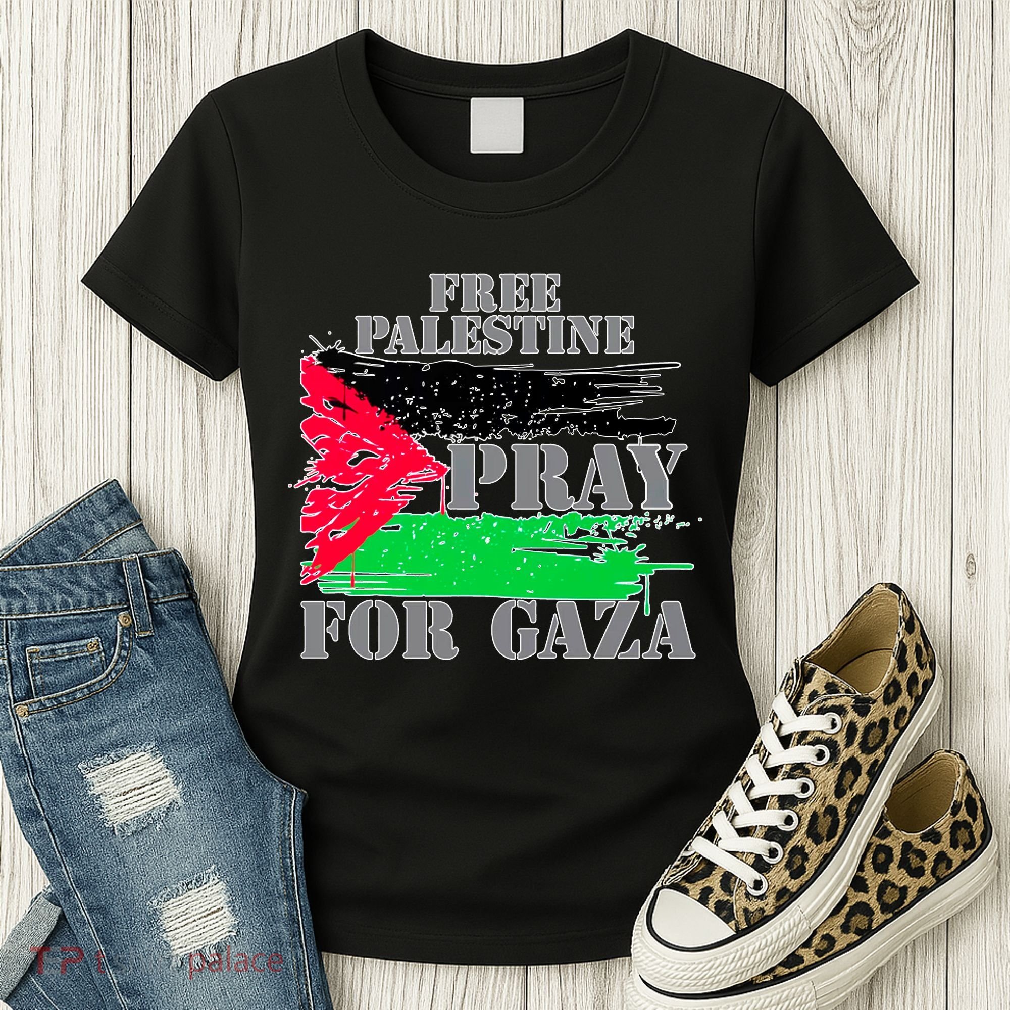 Free Palestine Pray For Gaza Palestinian Flag Women's T-Shirt