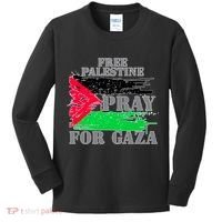 Free Palestine Pray For Gaza Palestinian Flag Kids Long Sleeve Shirt thumb 0