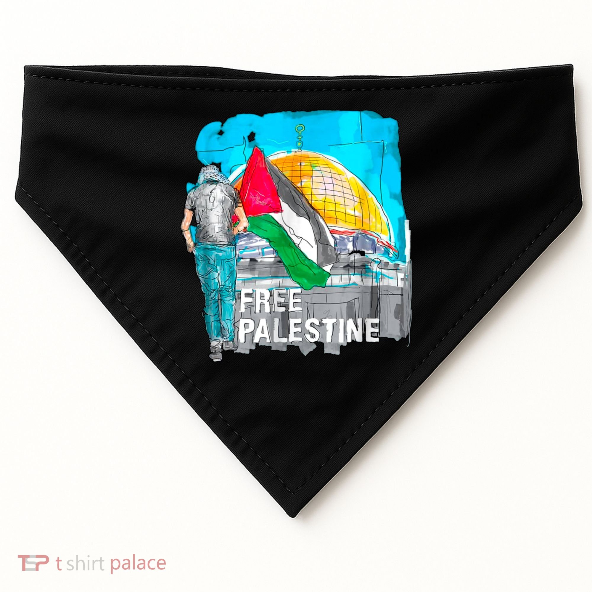 Free Palestine Save Gaza Ilustraion USA-Made Doggie Bandana